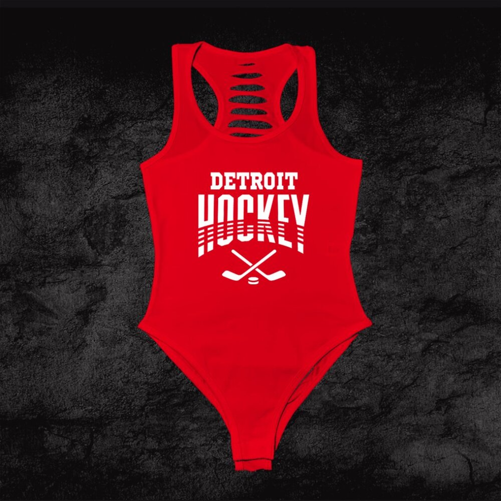 Red/White Detroit Hockey Bodysuit,  Outfit, Custom cut Clothes, Michigan Gift